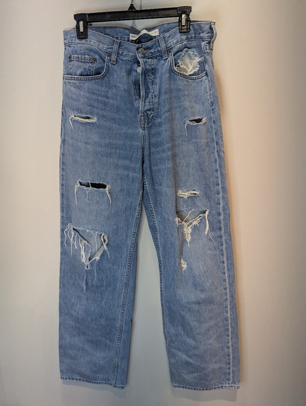 GRLFRND The Bella Low Rise Boyfriend Distressed Ripped Wide Leg Baggy Size 28